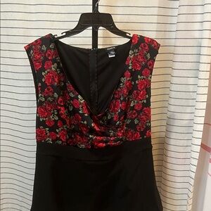 Torrid Black Dress with Red Floral Accents